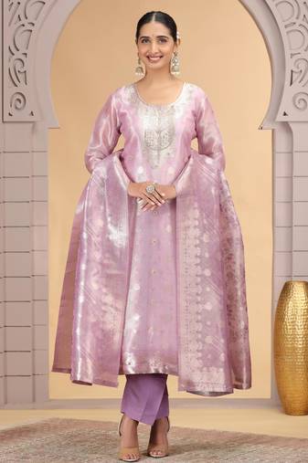 Purple orgenza jacquard kurta set with pant & dupatta