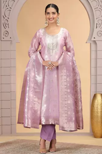 Purple orgenza jacquard kurta set with pant & dupatta