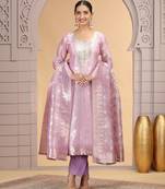 Purple orgenza jacquard kurta set with pant & dupatta
