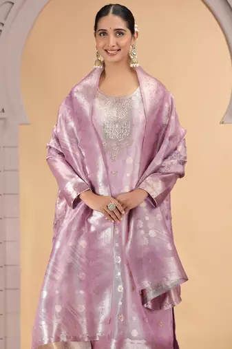 Purple orgenza jacquard kurta set with pant & dupatta