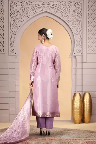 Purple orgenza jacquard kurta set with pant & dupatta