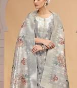 Grey orgenza jacquard kurta set with pant & dupatta
