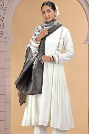 Off white chiffon designer suit with pant & dupatta