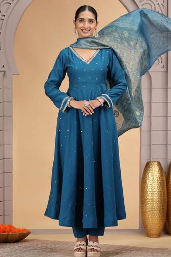 Blue chiffon designer suit with pant & dupatta