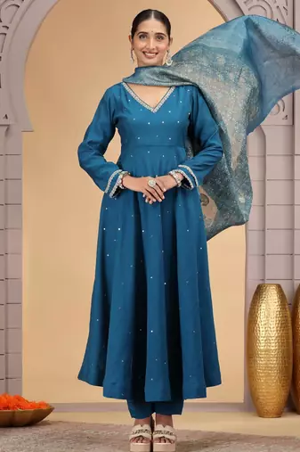 Blue chiffon designer suit with pant & dupatta