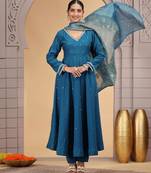 Blue chiffon designer suit with pant & dupatta