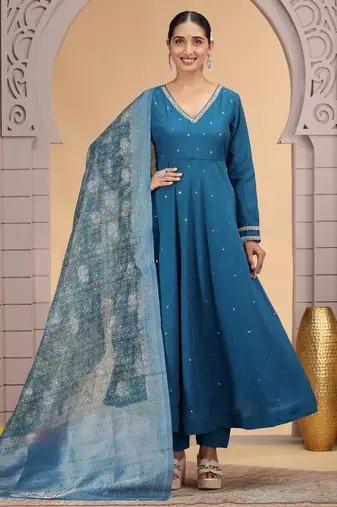 Blue chiffon designer suit with pant & dupatta