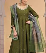 Green chiffon designer suit with pant & dupatta