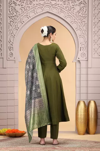 Green chiffon designer suit with pant & dupatta