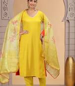 Yellow  chiffon kurta set with pant & dupatta