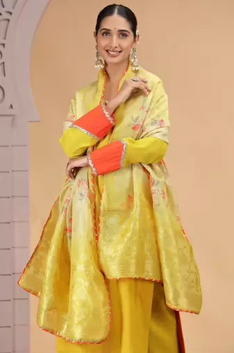 Yellow  chiffon kurta set with pant & dupatta