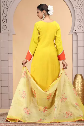 Yellow  chiffon kurta set with pant & dupatta