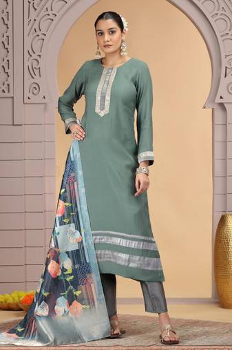 Green chiffon kurta set with loose pant & dupatta