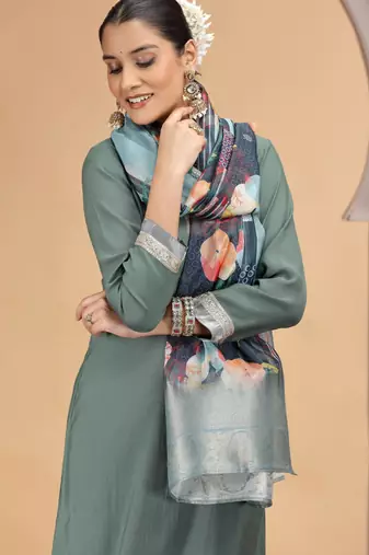 Green chiffon kurta set with loose pant & dupatta