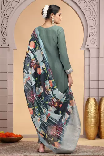 Green chiffon kurta set with loose pant & dupatta