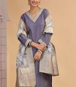 Purple chiffon a - line kurta set with pant & dupatta