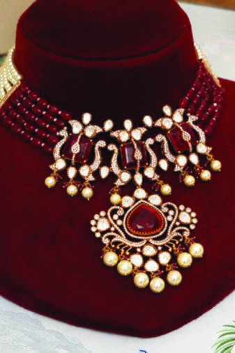 Gold plated kundan red stones choker necklace set