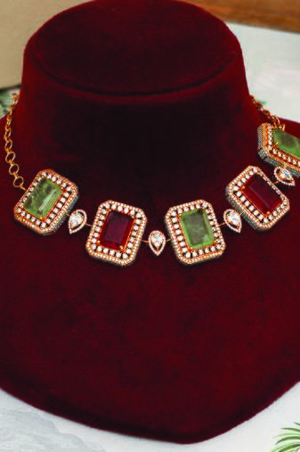 Gold plated kundan multicolor stones choker necklace set