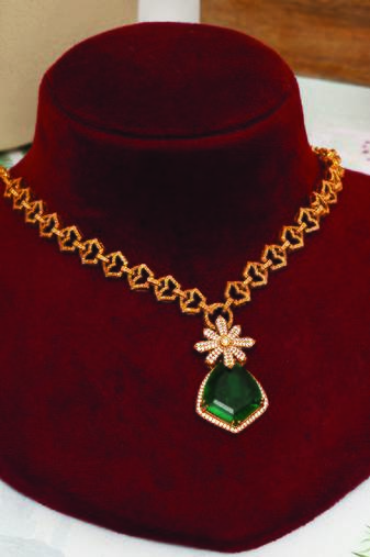 Gold plated green stones necklace set