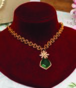 Gold plated green stones necklace set