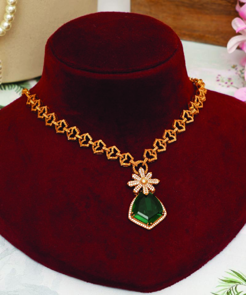 Gold plated green stones necklace set