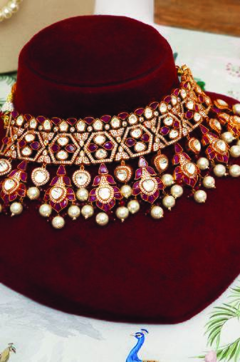 Gold plated kundan red stones choker necklace set