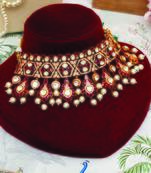 Gold plated kundan red stones choker necklace set