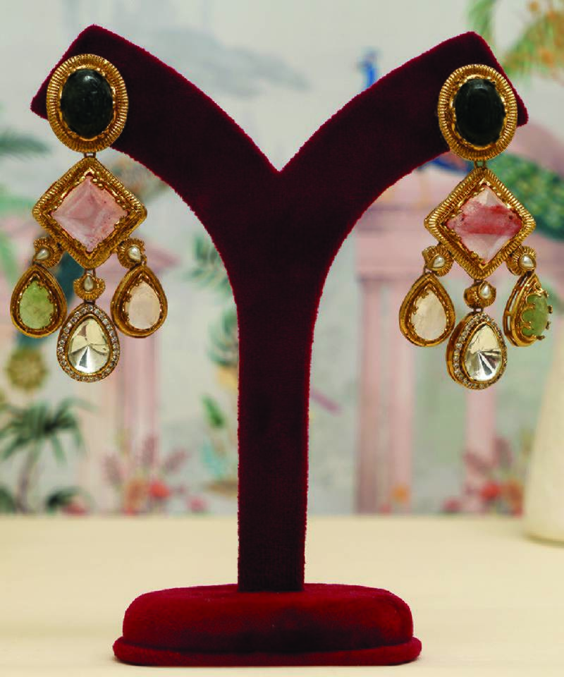 Gold plated multicolor stones choker necklace set