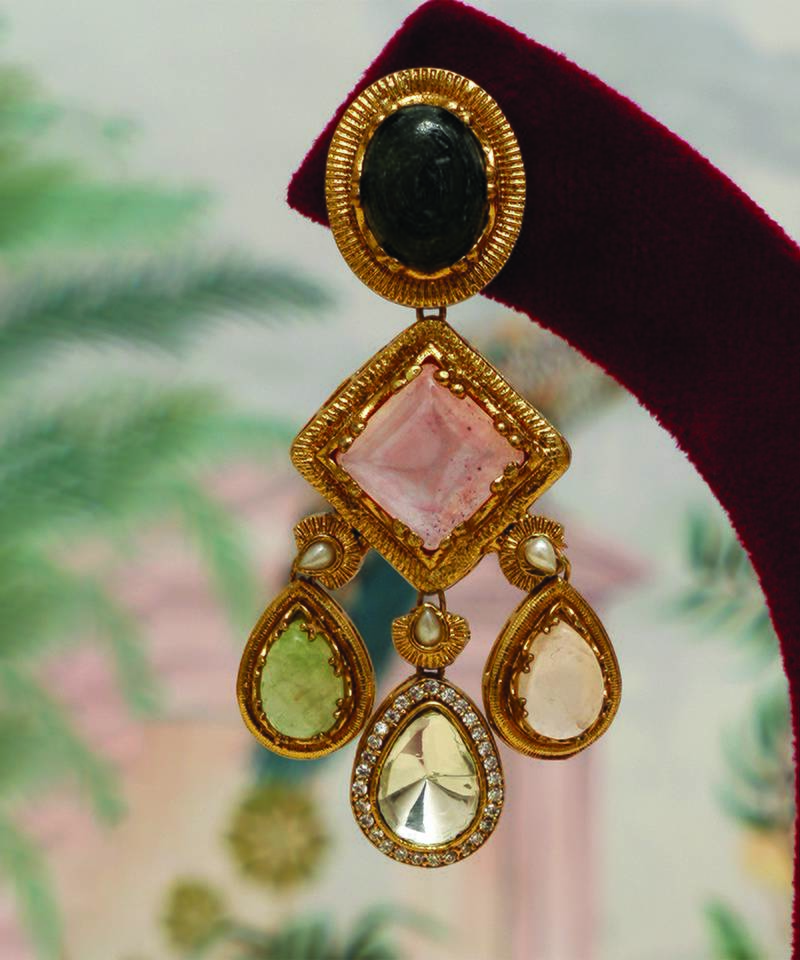 Gold plated multicolor stones choker necklace set