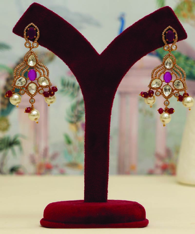 Gold plated maroon stones necklace set