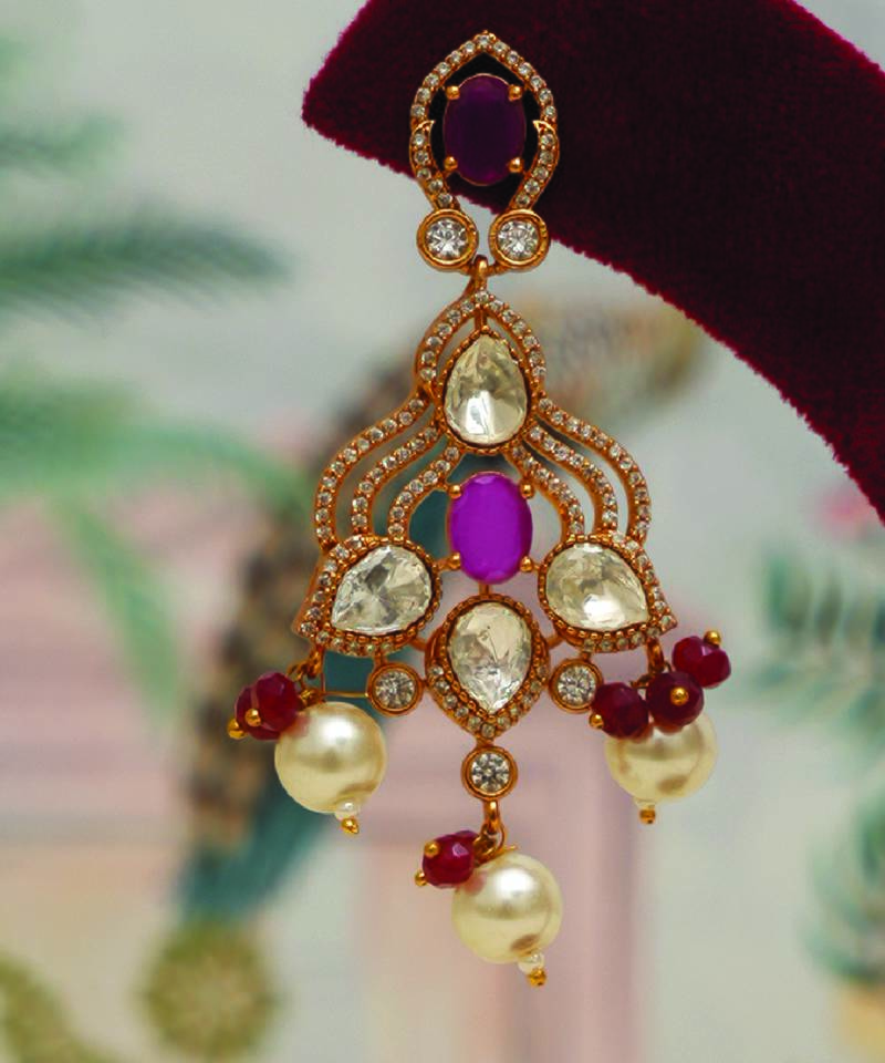 Gold plated maroon stones necklace set
