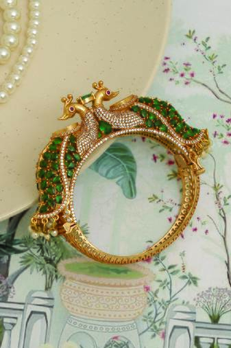 Gold plated green stones heritage kada