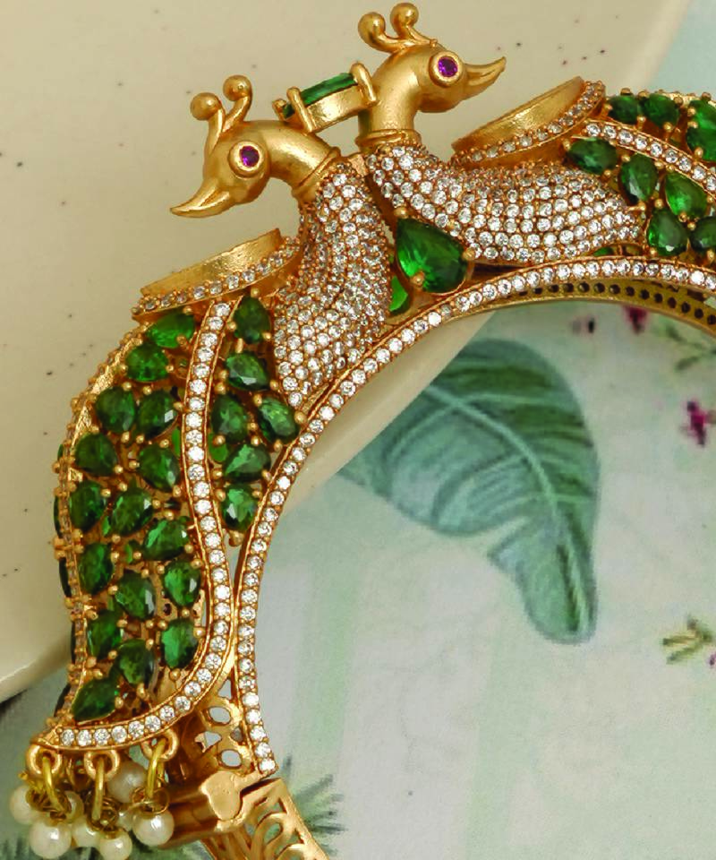 Gold plated green stones heritage kada