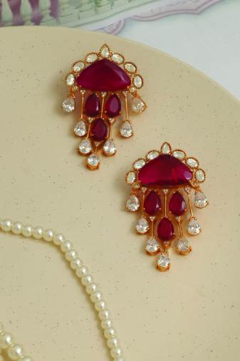 Gold plated red stones earrings