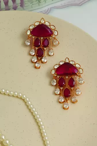 Gold plated red stones earrings