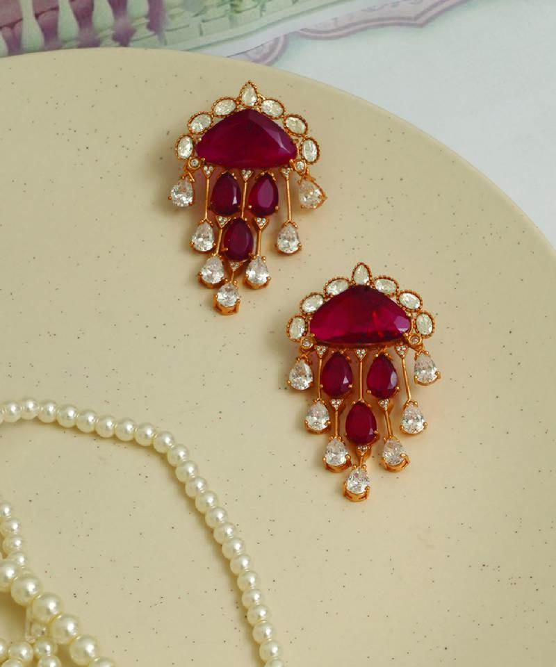 Gold plated red stones earrings