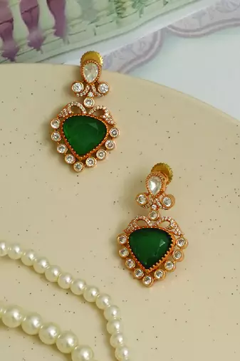 Gold plated green stones earrings