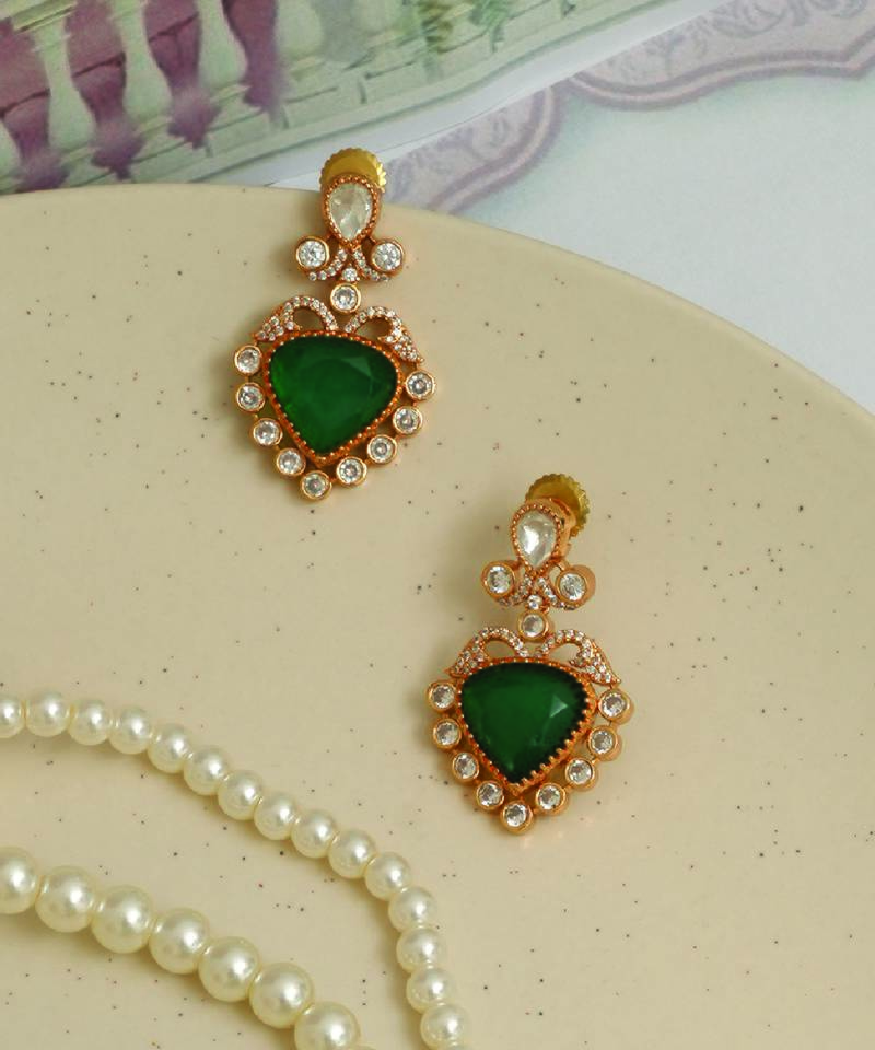 Gold plated green stones earrings