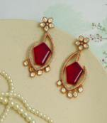 Gold plated kundan red stones earrings