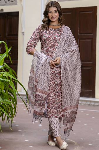 Off-white embroidered cotton salwar suit