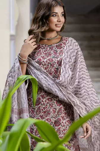 Off-white embroidered cotton salwar suit