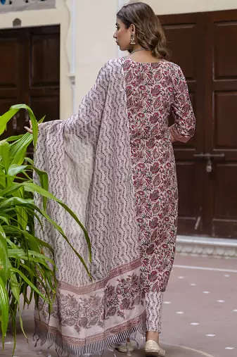Off-white embroidered cotton salwar suit