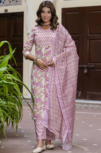 Onion-pink embroidered cotton salwar suit