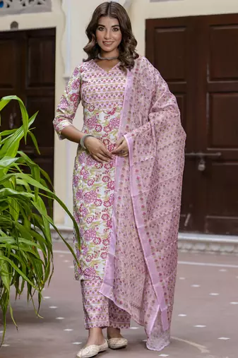 Onion-pink embroidered cotton salwar suit