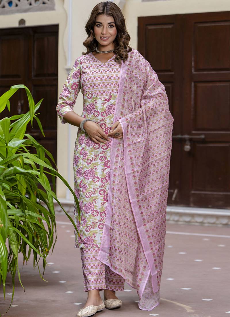 Onion-pink embroidered cotton salwar suit