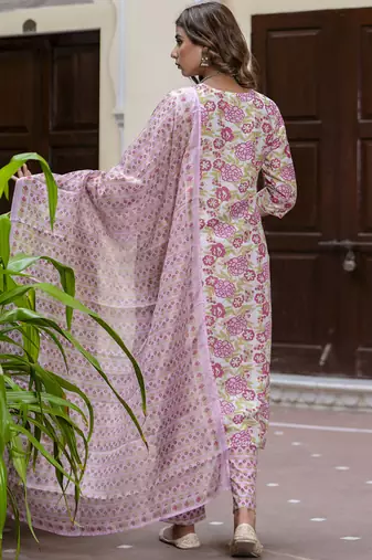 Onion-pink embroidered cotton salwar suit