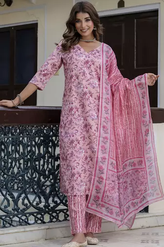 Light-pink] embroidered cotton salwar suit