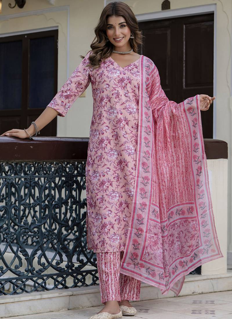 Light-pink] embroidered cotton salwar suit