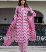 White-pink embroidered cotton salwar suit