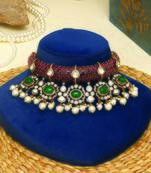 Gold plated kundan multicolor stones choker necklace set